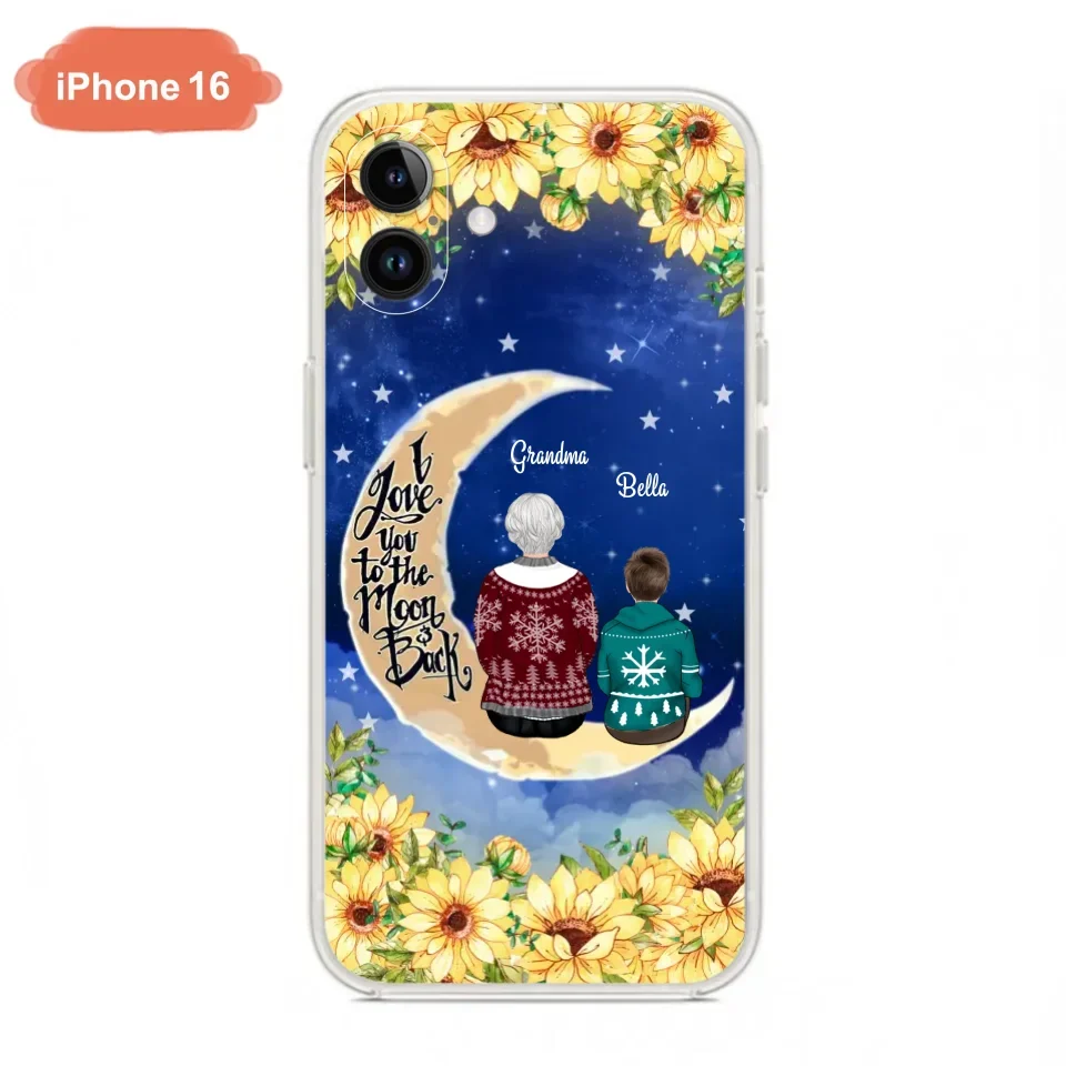 Personalized Grandma & Grandchilds Sitting On Moon Phone Case - Up to 3 Kids - Gift Idea For Grandma - I Love You To The Moon And Back - Cases For iPhone & Samsung