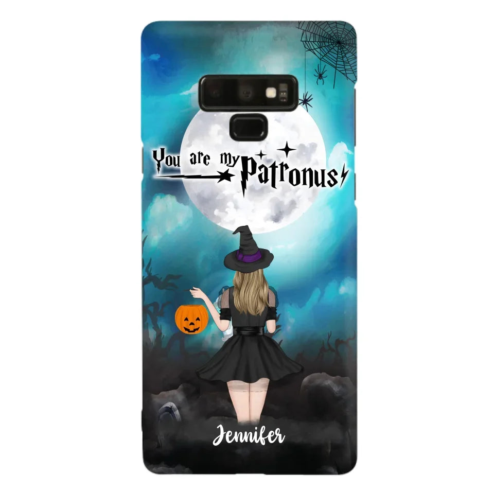 Custom Personalized Halloween Phone Case - Up to 3 Girls and 2 Cats - You Are My Patronus - Wiccan Decor/Pagan Decor