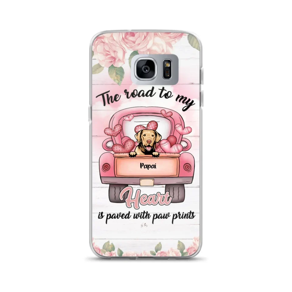 Custom Personalized Dog Phone Case - Best Gifts For Dog Lovers With Upto 5 Dogs - The Road To My Heart Is Paved With Paw Prints