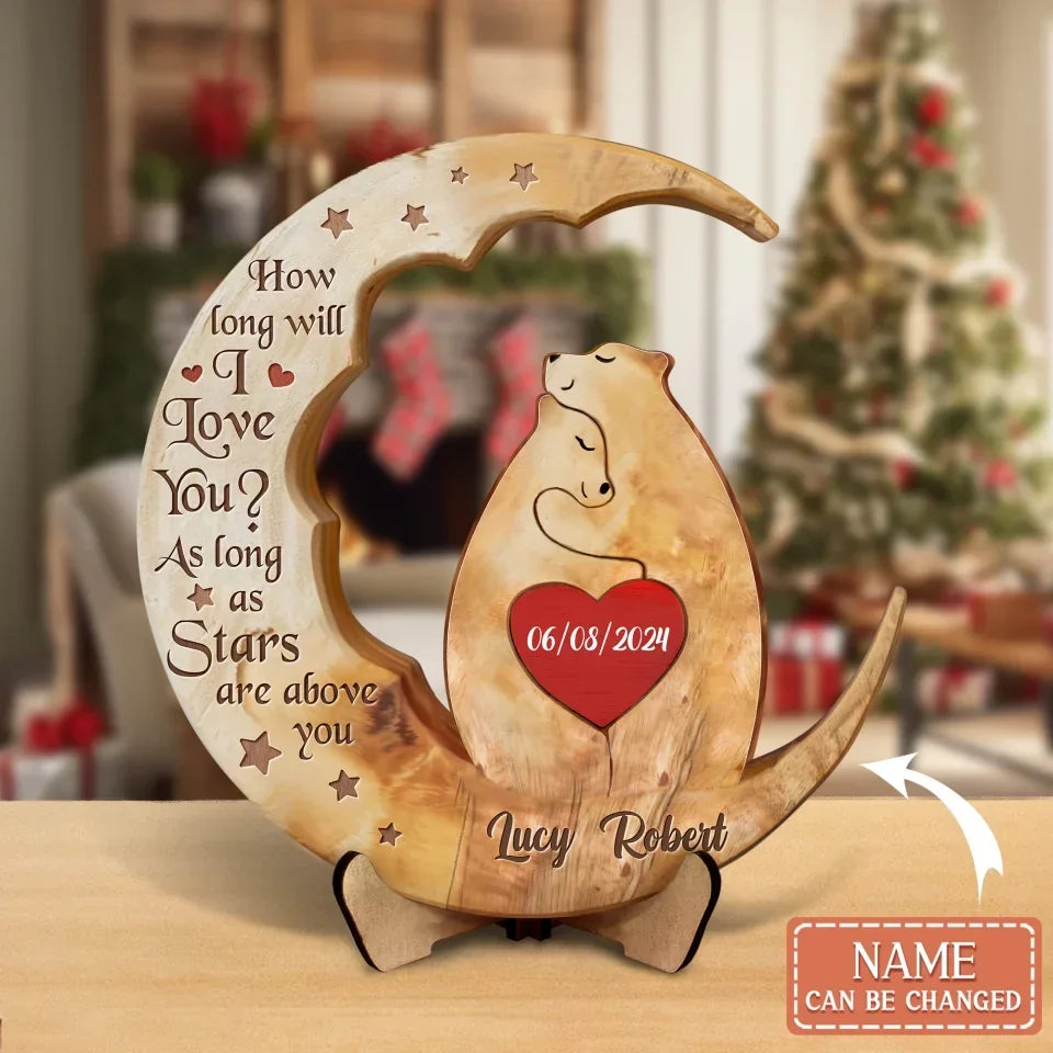 Personalized Bear Couple 2 Layered Wooden Art - Gift Idea Couple - How Long Will I love You