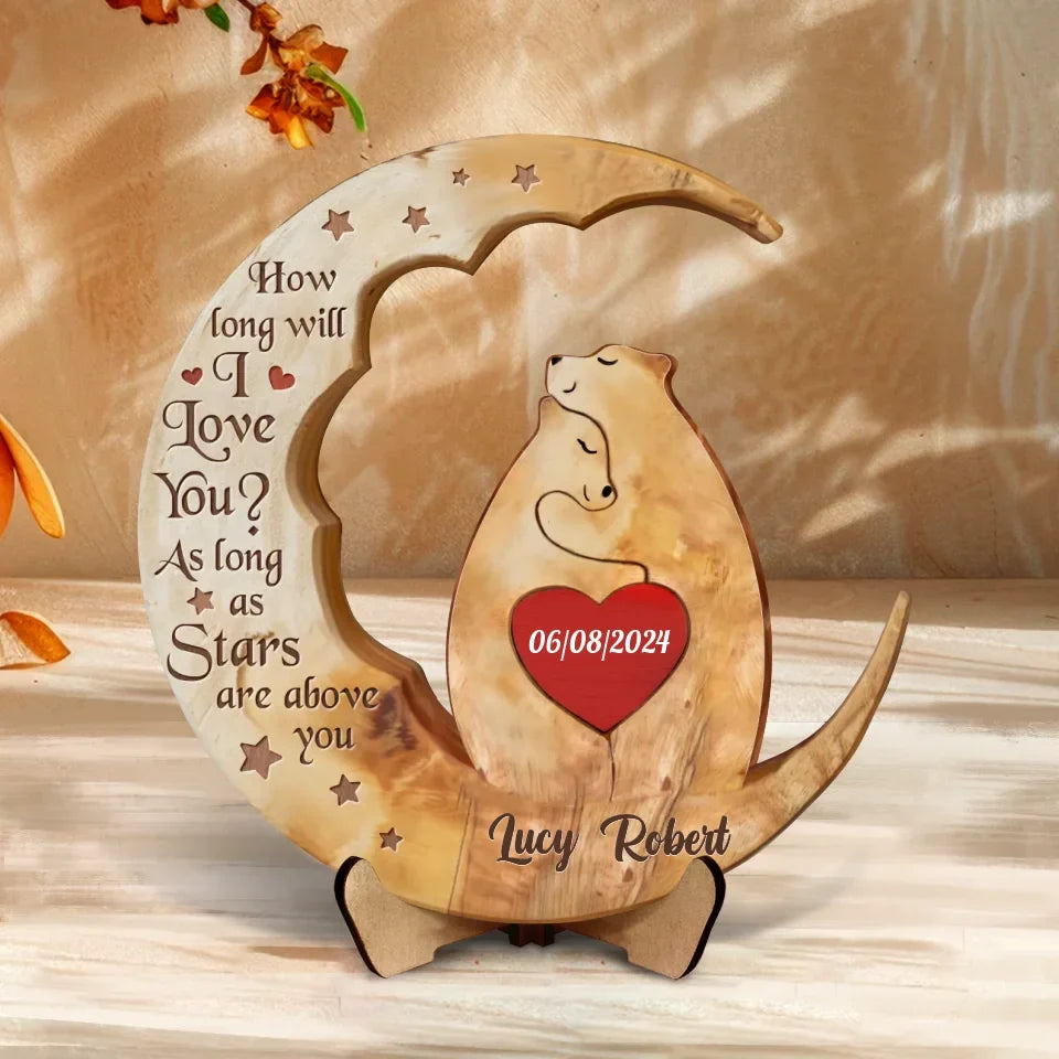 Personalized Bear Couple 2 Layered Wooden Art - Gift Idea Couple - How Long Will I love You