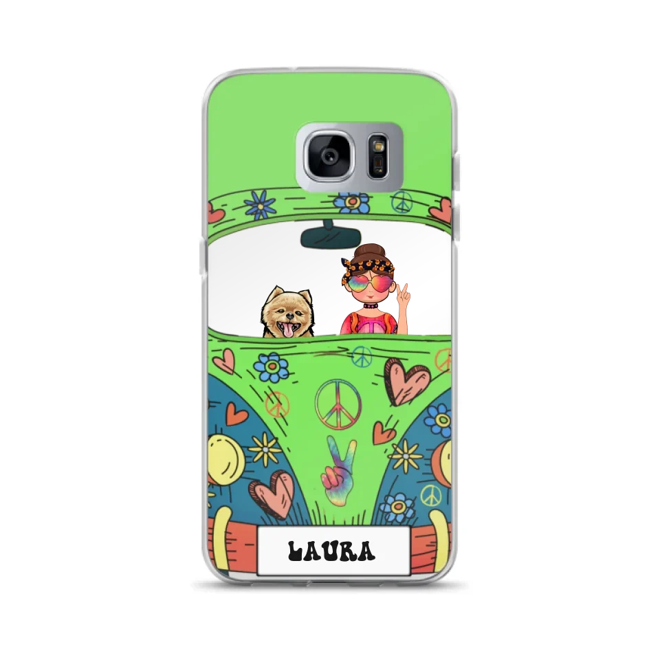 Personalized Hippie Girl Phone Case - Girl with up to 3 Pets - Case for iPhone, Samsung and Xiaomi