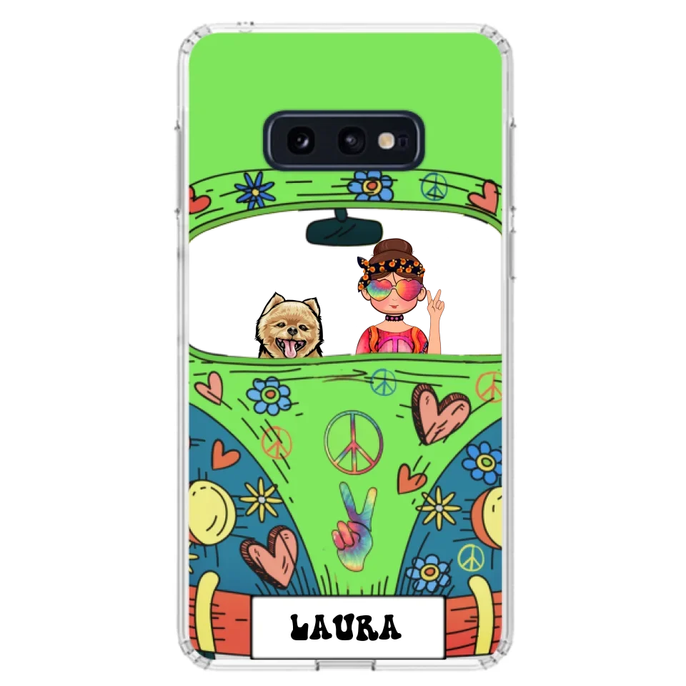 Personalized Hippie Girl Phone Case - Girl with up to 3 Pets - Case for iPhone, Samsung and Xiaomi