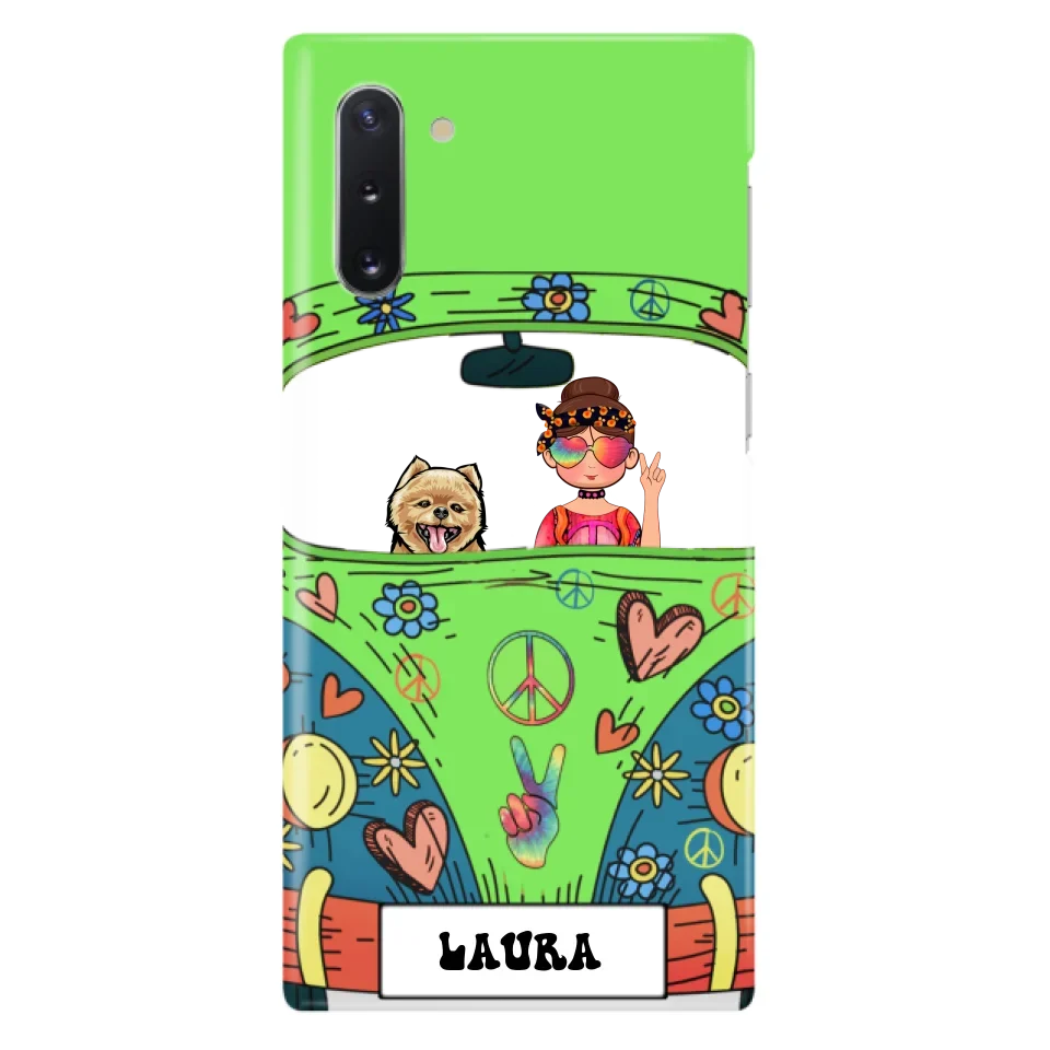 Personalized Hippie Girl Phone Case - Girl with up to 3 Pets - Case for iPhone, Samsung and Xiaomi
