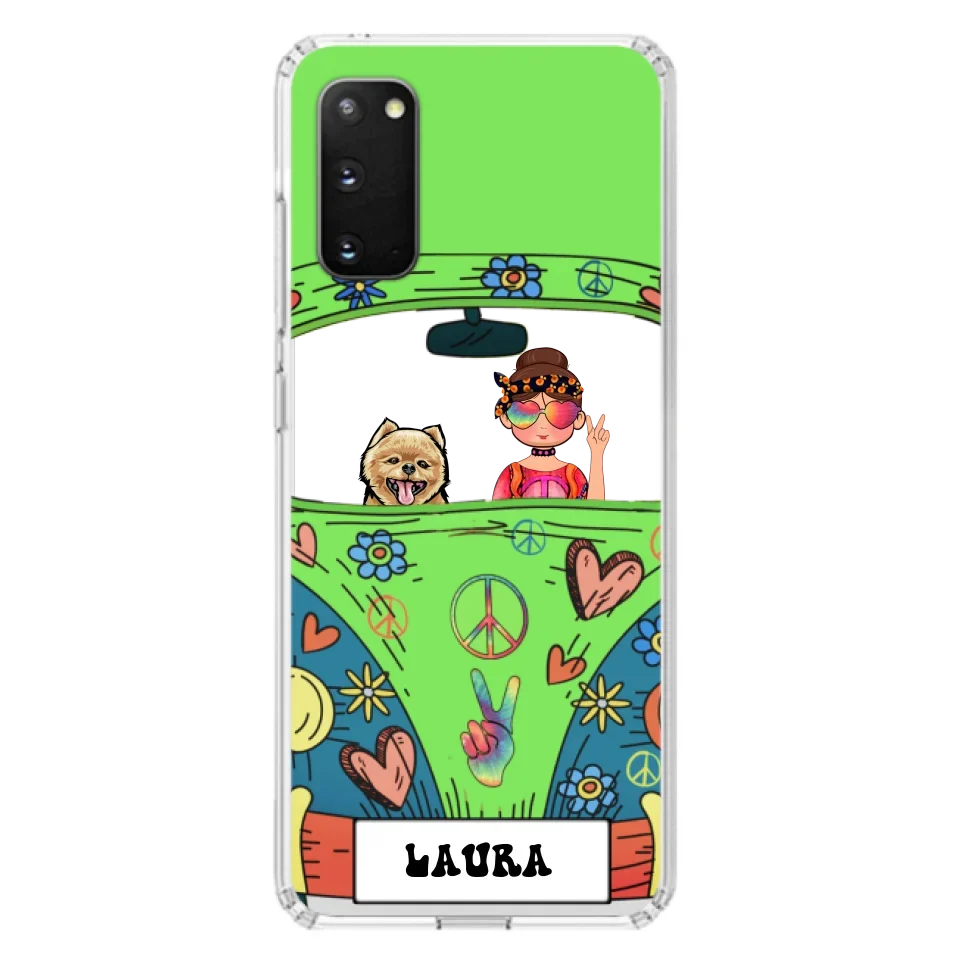 Personalized Hippie Girl Phone Case - Girl with up to 3 Pets - Case for iPhone, Samsung and Xiaomi