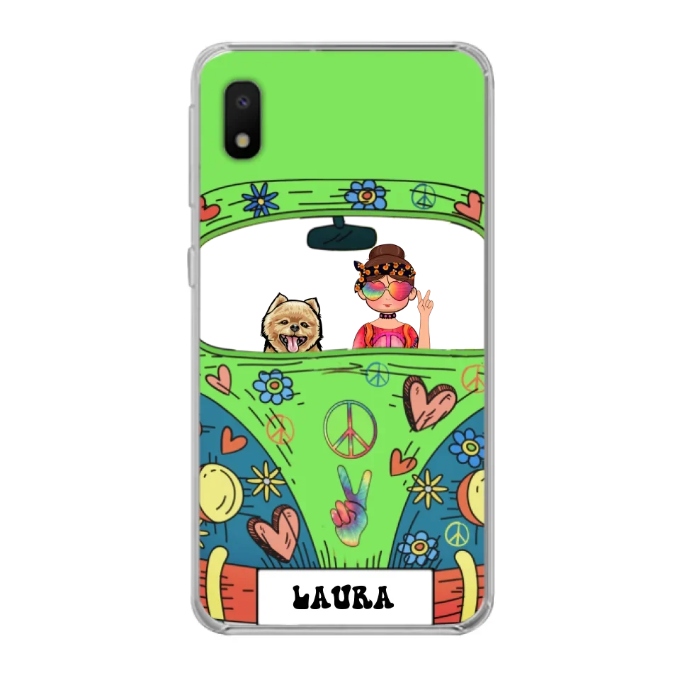 Personalized Hippie Girl Phone Case - Girl with up to 3 Pets - Case for iPhone, Samsung and Xiaomi