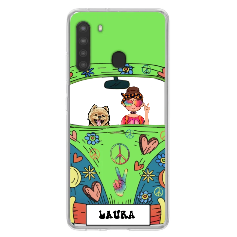 Personalized Hippie Girl Phone Case - Girl with up to 3 Pets - Case for iPhone, Samsung and Xiaomi