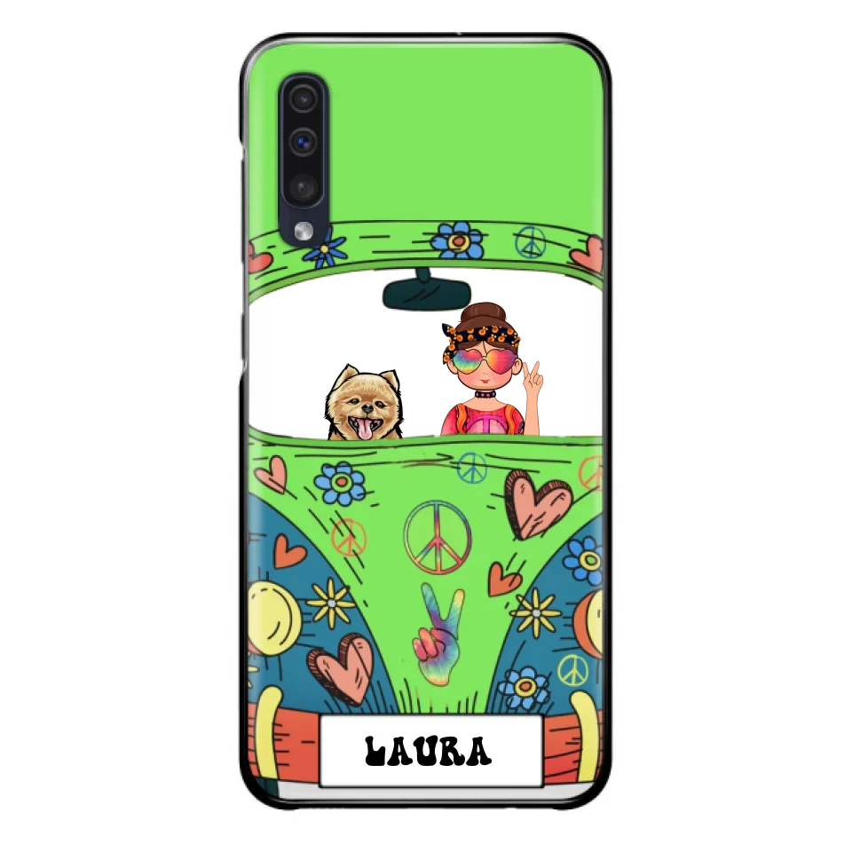 Personalized Hippie Girl Phone Case - Girl with up to 3 Pets - Case for iPhone, Samsung and Xiaomi