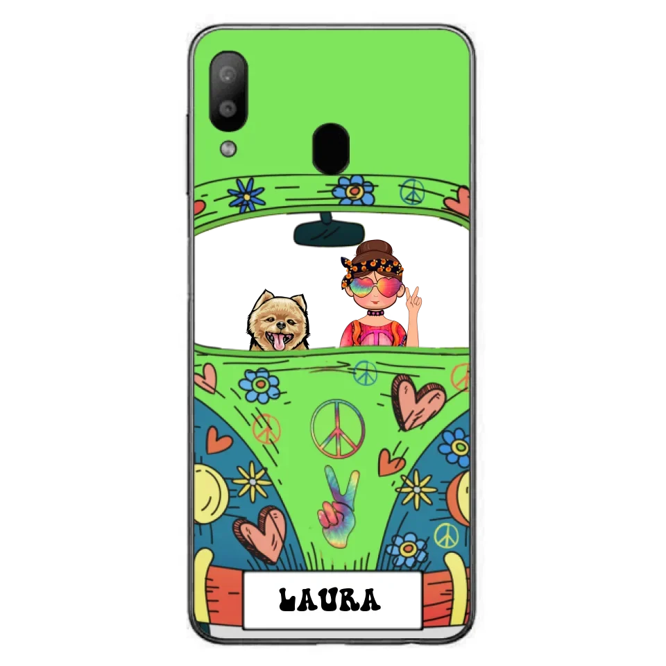 Personalized Hippie Girl Phone Case - Girl with up to 3 Pets - Case for iPhone, Samsung and Xiaomi