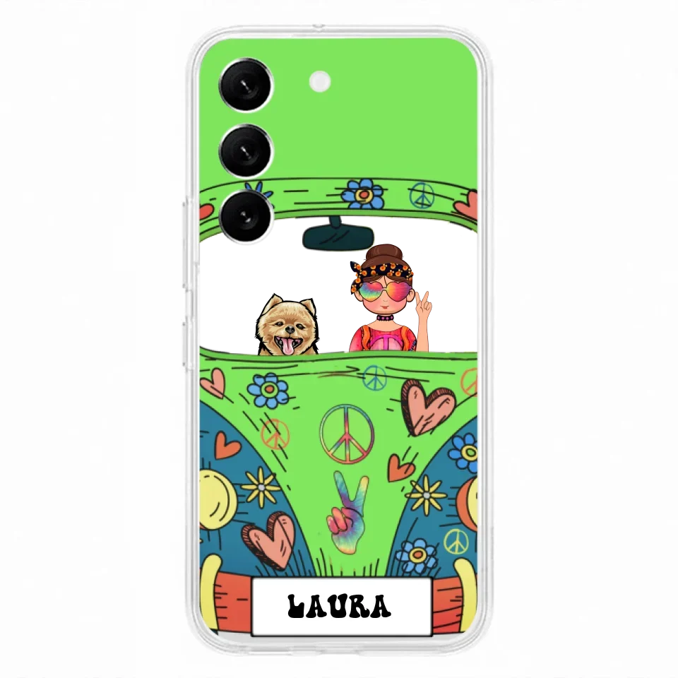Personalized Hippie Girl Phone Case - Girl with up to 3 Pets - Case for iPhone, Samsung and Xiaomi