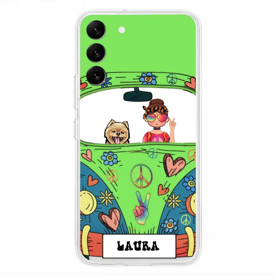 Personalized Hippie Girl Phone Case - Girl with up to 3 Pets - Case for iPhone, Samsung and Xiaomi