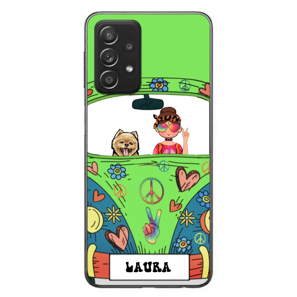 Personalized Hippie Girl Phone Case - Girl with up to 3 Pets - Case for iPhone, Samsung and Xiaomi