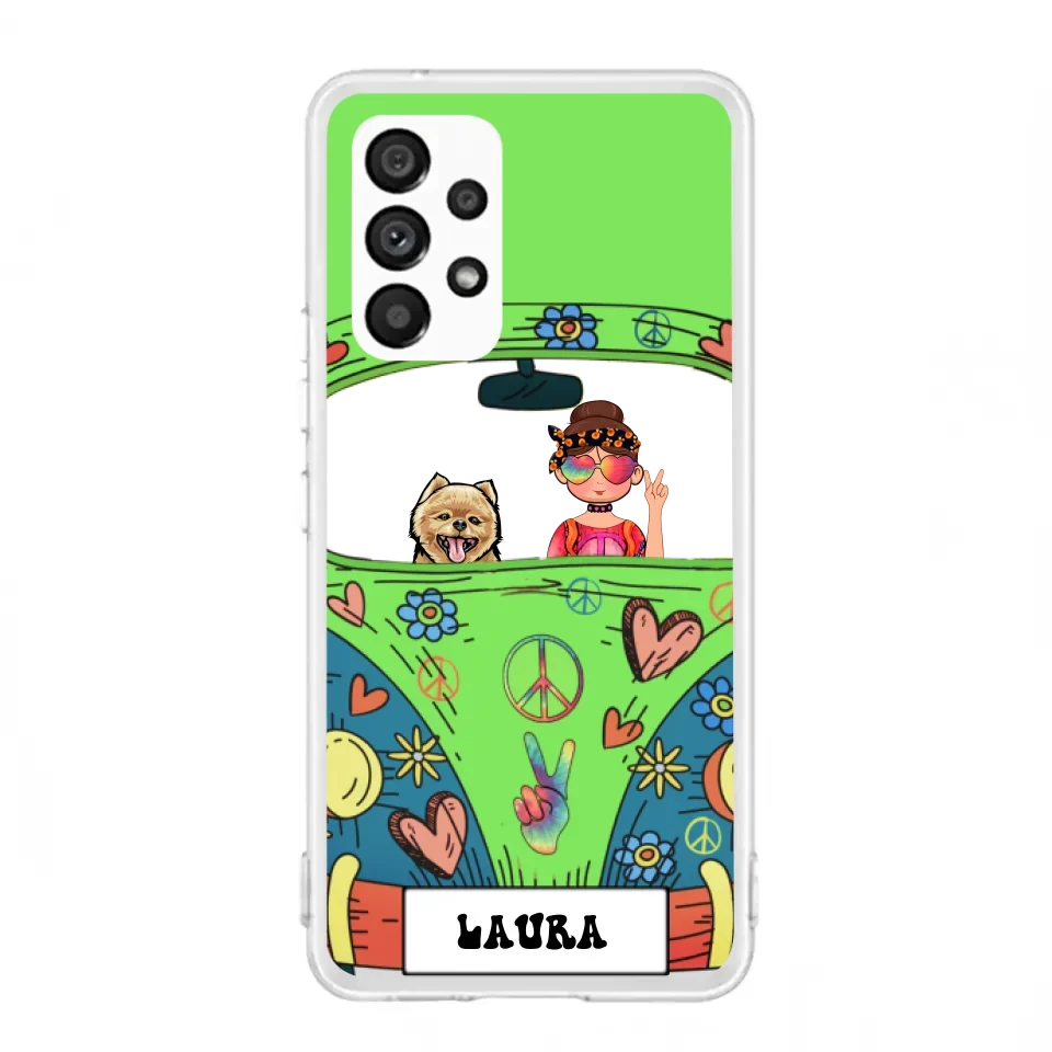 Personalized Hippie Girl Phone Case - Girl with up to 3 Pets - Case for iPhone, Samsung and Xiaomi