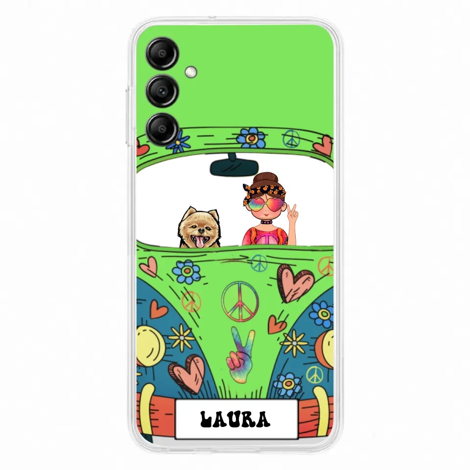 Personalized Hippie Girl Phone Case - Girl with up to 3 Pets - Case for iPhone, Samsung and Xiaomi