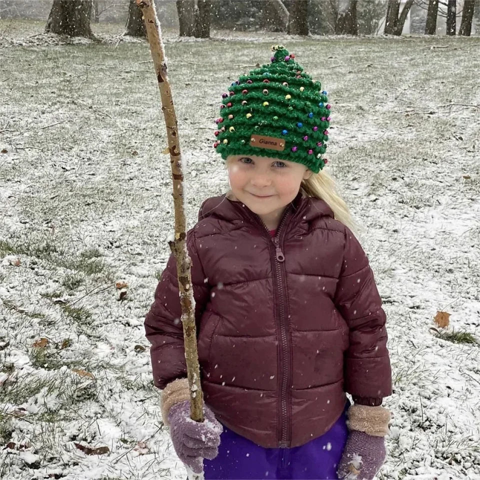 Personalized Name Crochet Christmas Tree Hat - Baby First Christmas Gift - Knit Baby Beanie Hat