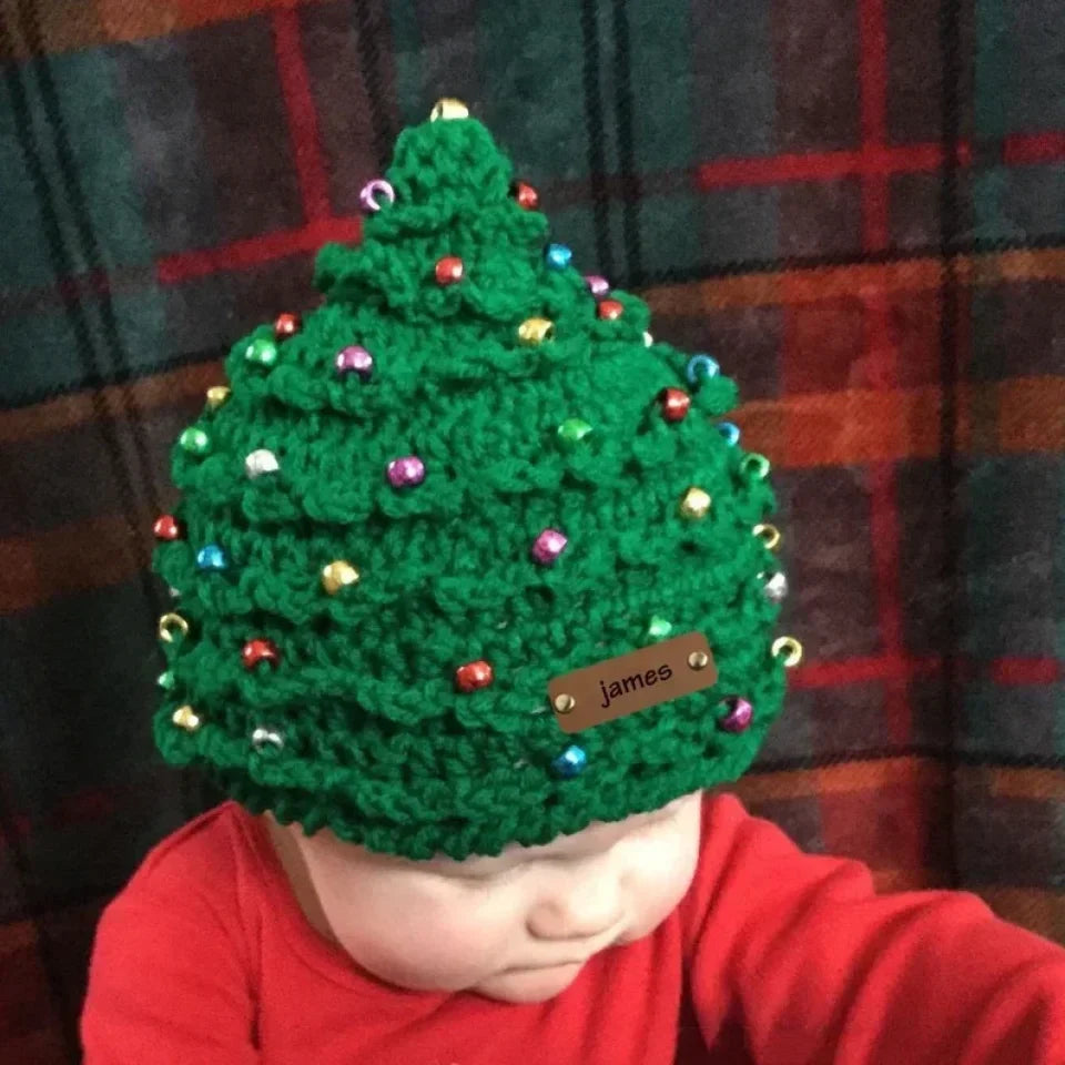 Personalized Name Crochet Christmas Tree Hat - Baby First Christmas Gift - Knit Baby Beanie Hat