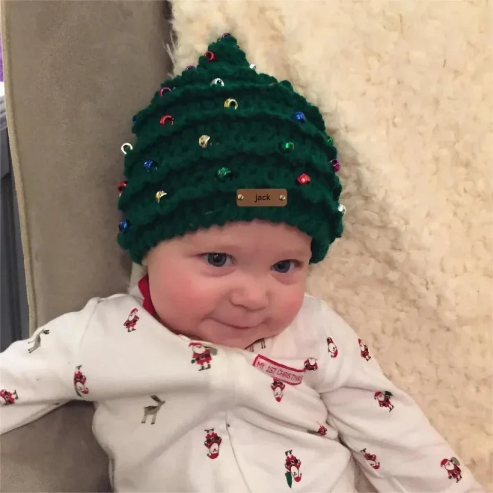 Personalized Name Crochet Christmas Tree Hat - Baby First Christmas Gift - Knit Baby Beanie Hat