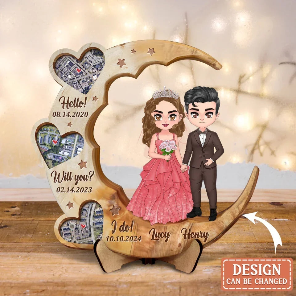 Personalized Wedding Couple 2 Layered Wooden Art - Anniversary Gift Idea Couple - Hello Will You I Do