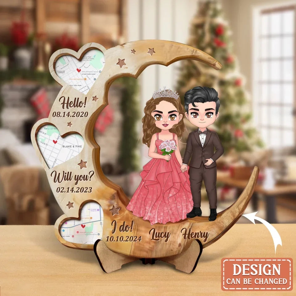 Personalized Wedding Couple 2 Layered Wooden Art - Anniversary Gift Idea Couple - Hello Will You I Do