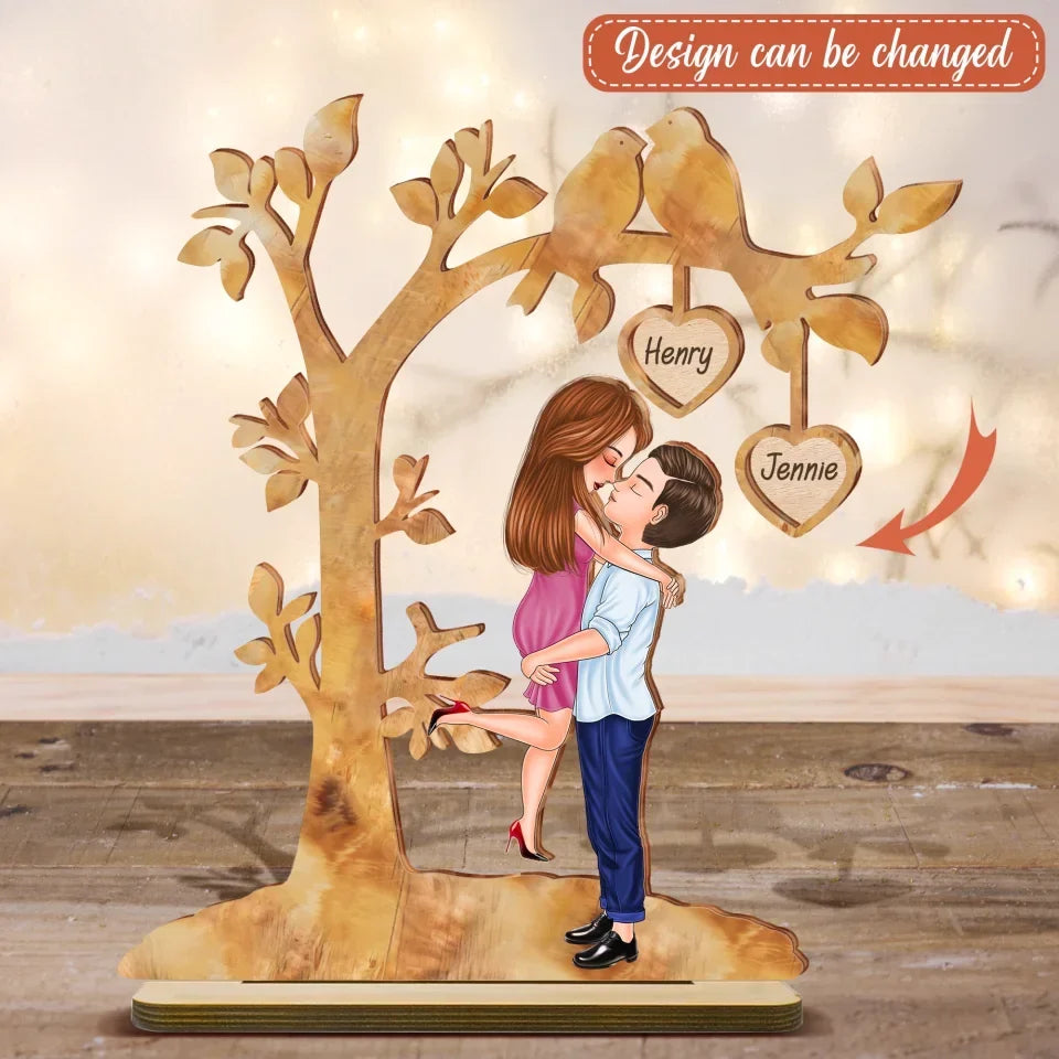 Personalized Couple Kissing 2 Layered Wooden Art - Gift Idea For Couple