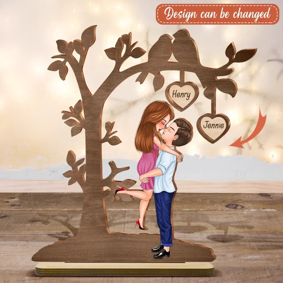 Personalized Couple Kissing 2 Layered Wooden Art - Gift Idea For Couple