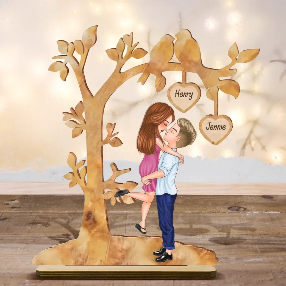 Personalized Couple Kissing 2 Layered Wooden Art - Gift Idea For Couple