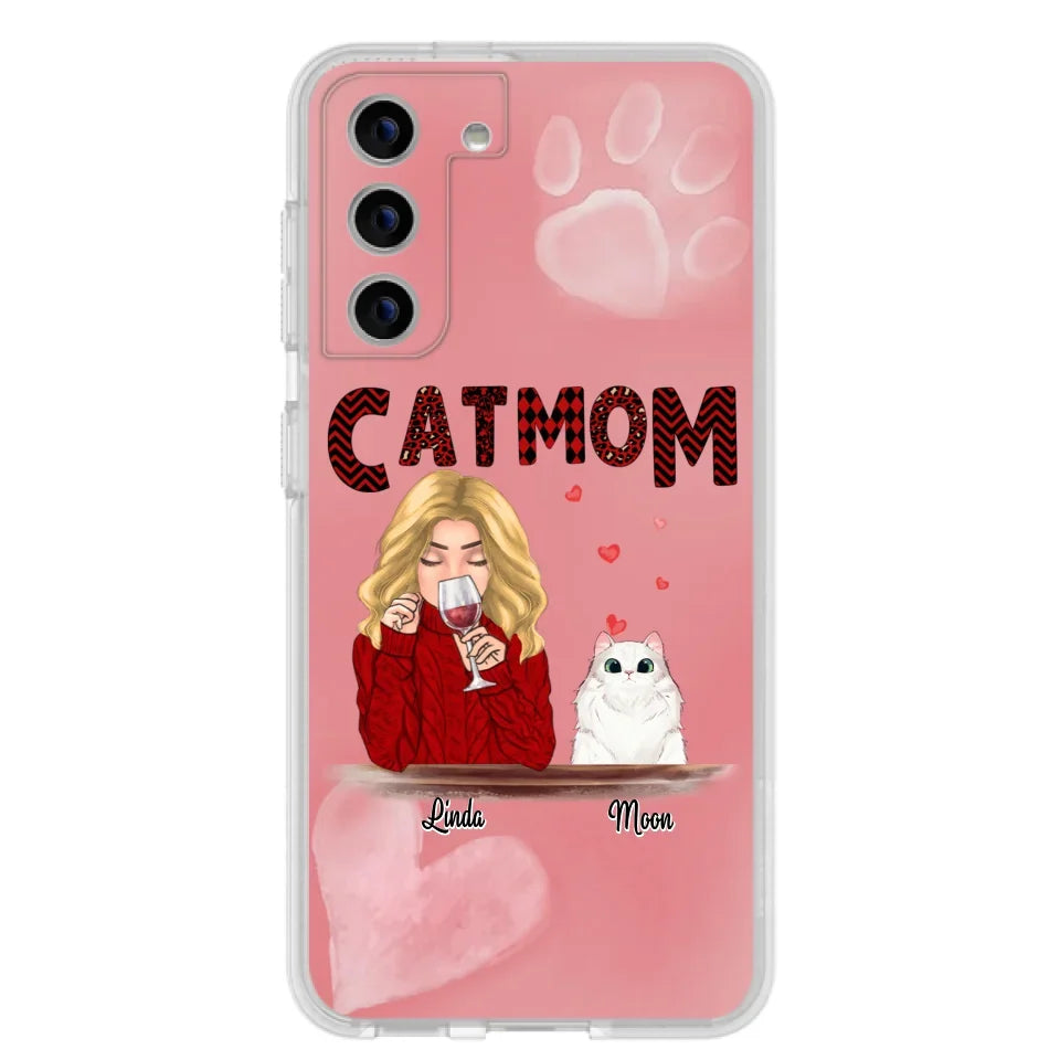 Custom Personalized Pet Mom Phone Case - Pet Mom With Wine And Upto 4 Pets - Case For iPhone, Samsung and Xiaomi