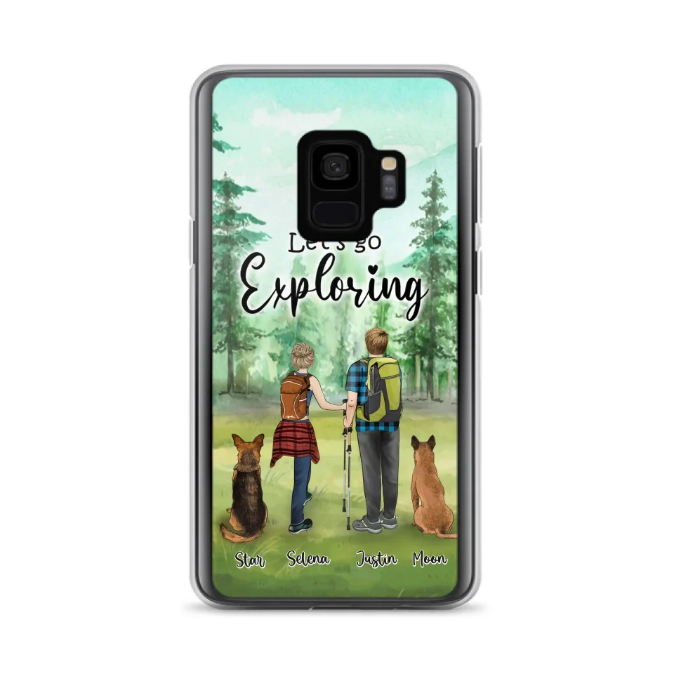 Custom Personalized Trekking Woods Couple With Dogs Phone Case - Couple With Upto 2 Pets - Case For iPhone and Samsung - 6CIAJ9