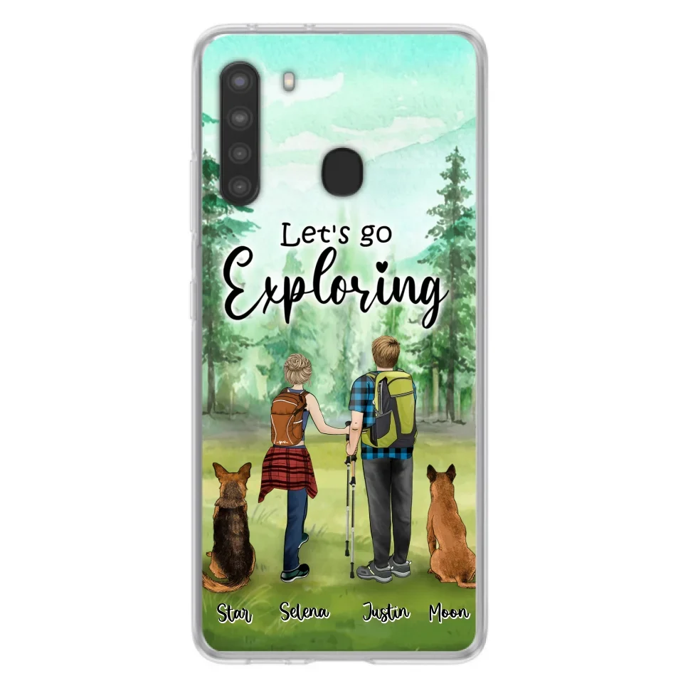 Custom Personalized Trekking Woods Couple With Dogs Phone Case - Couple With Upto 2 Pets - Case For iPhone and Samsung - 6CIAJ9
