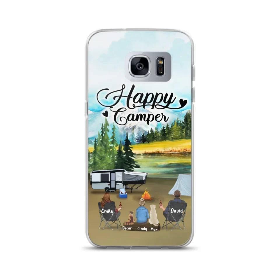 Personalized Camping Phone Case - Parents With 1 Kids And 2 Pets - Best Gift For Family - Happy Camper - Case For iPhone And Samsung