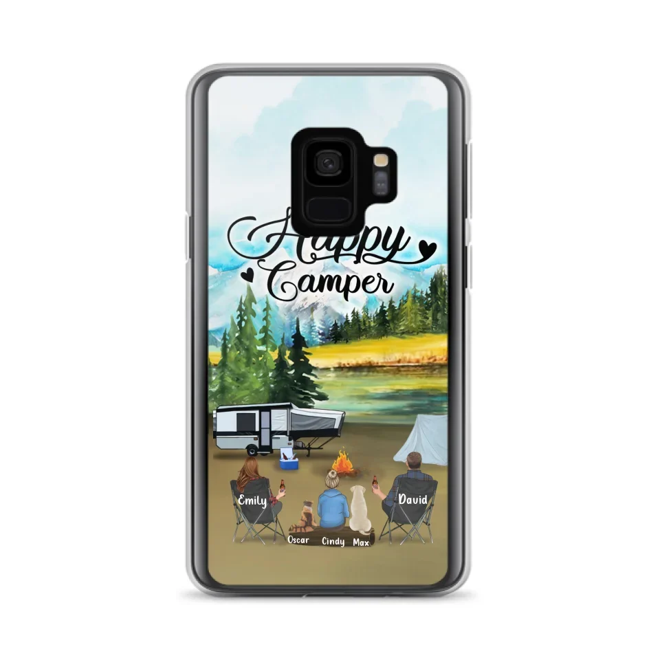 Personalized Camping Phone Case - Parents With 1 Kids And 2 Pets - Best Gift For Family - Happy Camper - Case For iPhone And Samsung