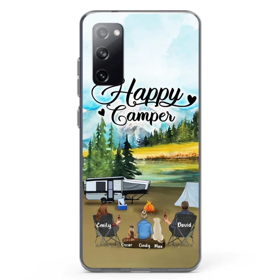 Personalized Camping Phone Case - Parents With 1 Kids And 2 Pets - Best Gift For Family - Happy Camper - Case For iPhone And Samsung