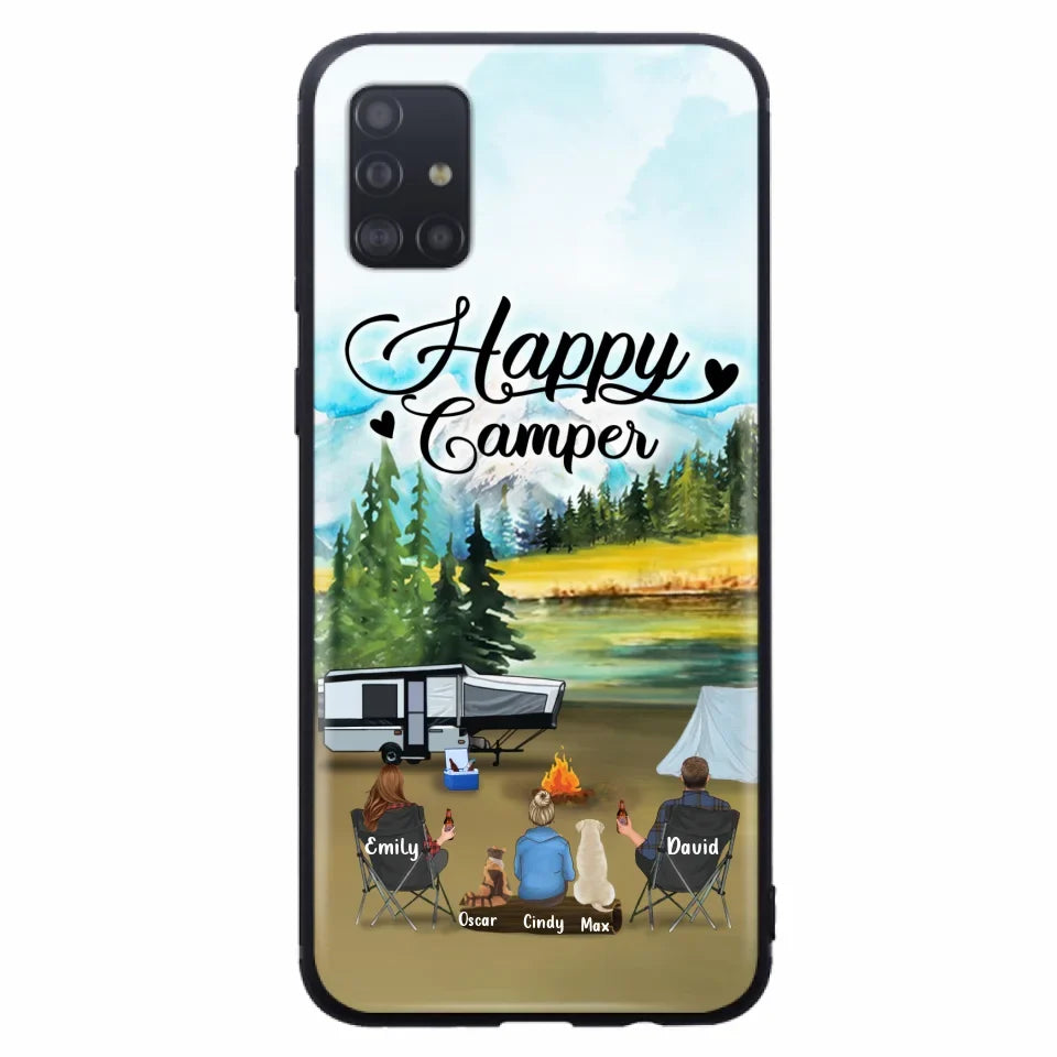 Personalized Camping Phone Case - Parents With 1 Kids And 2 Pets - Best Gift For Family - Happy Camper - Case For iPhone And Samsung