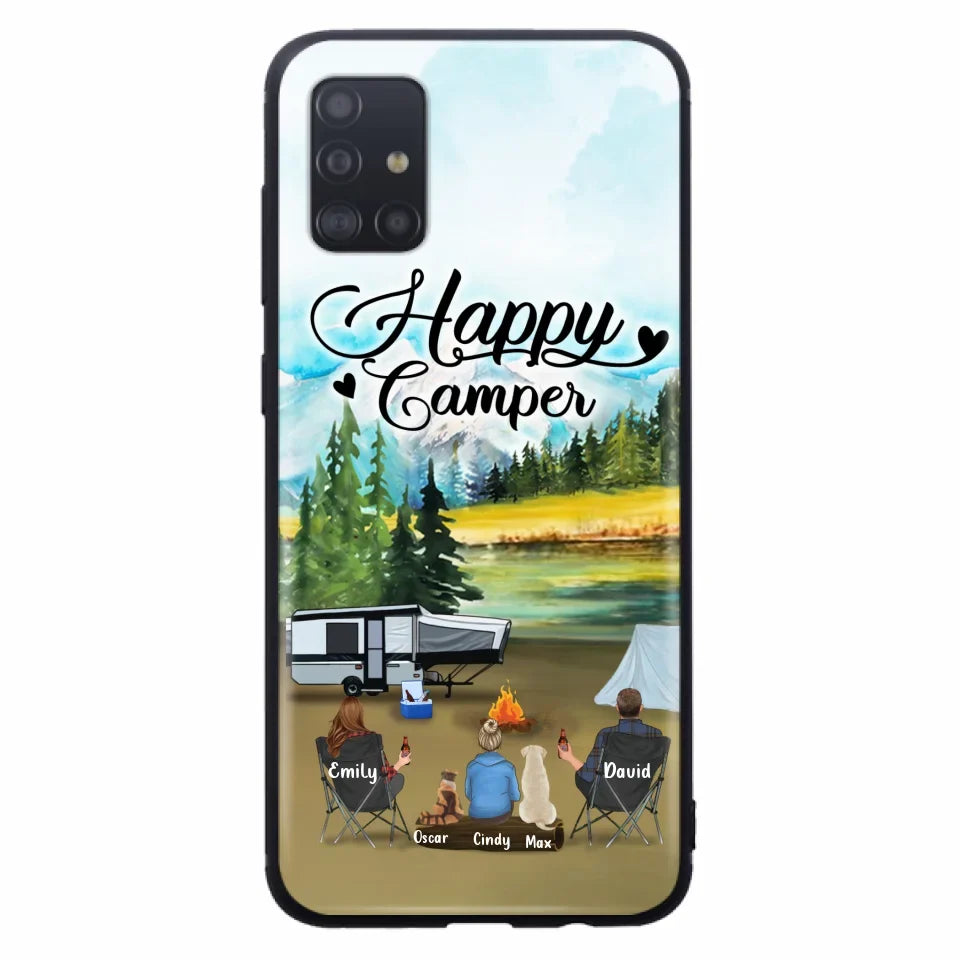 Personalized Camping Phone Case - Parents With 1 Kids And 2 Pets - Best Gift For Family - Happy Camper - Case For iPhone And Samsung