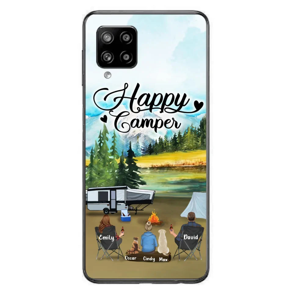 Personalized Camping Phone Case - Parents With 1 Kids And 2 Pets - Best Gift For Family - Happy Camper - Case For iPhone And Samsung