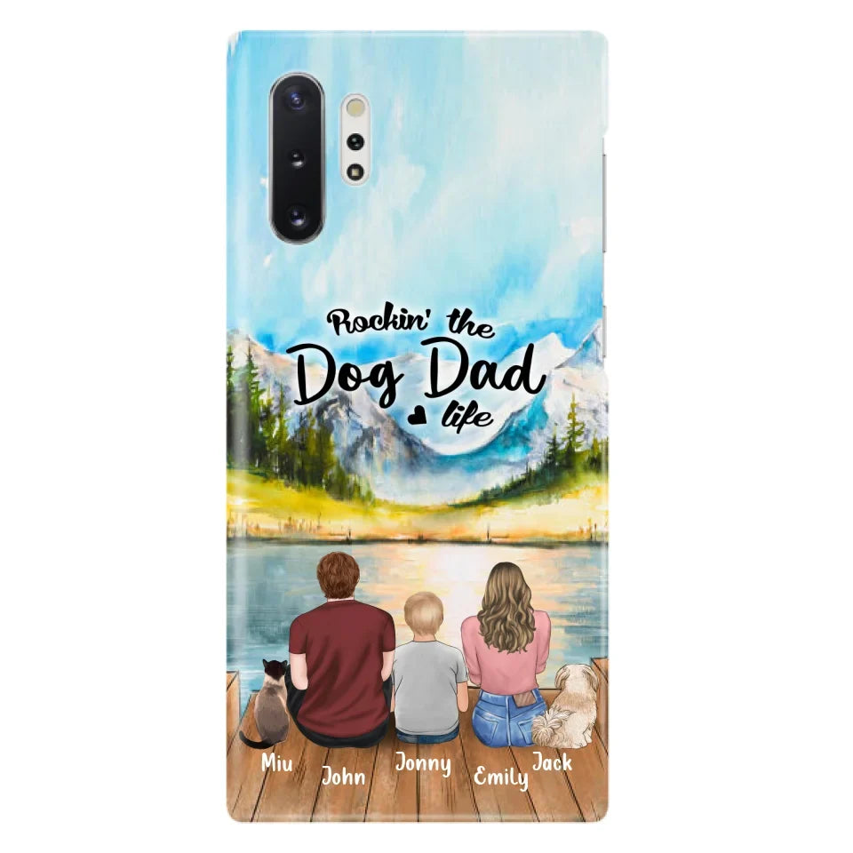 Personalized Pet Couple Phone Case - Parent With 1 Kid And 2 Pets - Case For iPhone And Samsung