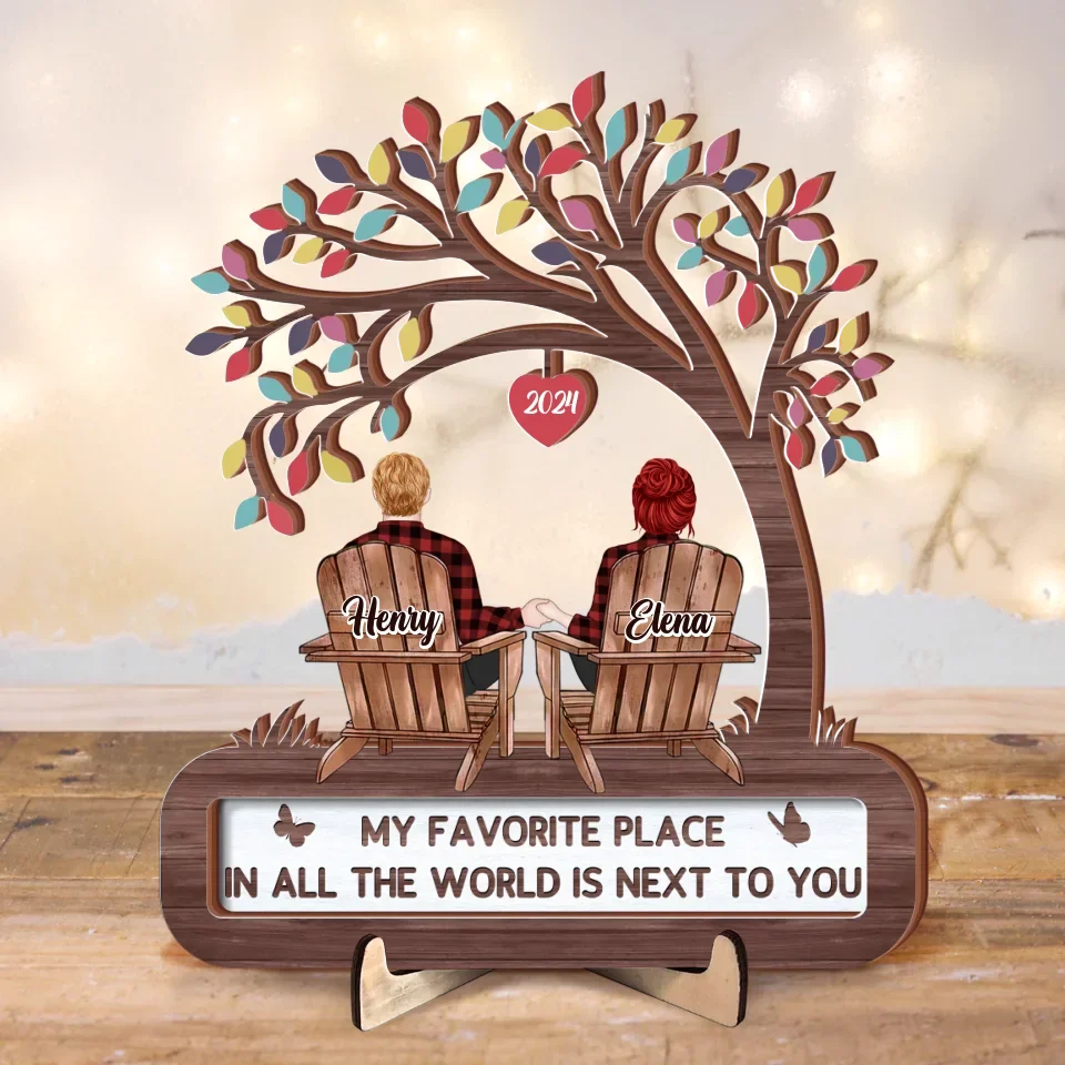 Personalized Couple Wooden Art - Gift Idea For Couple/Him And Her - My Favorite Place In All the World Is Next To You