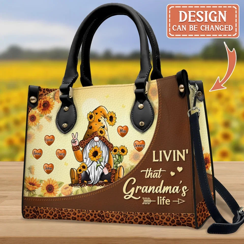 Personalized Grandma PU Leather Handbag With Long Straps - Gift Idea For Grandma - Livin' That Grandma's Life