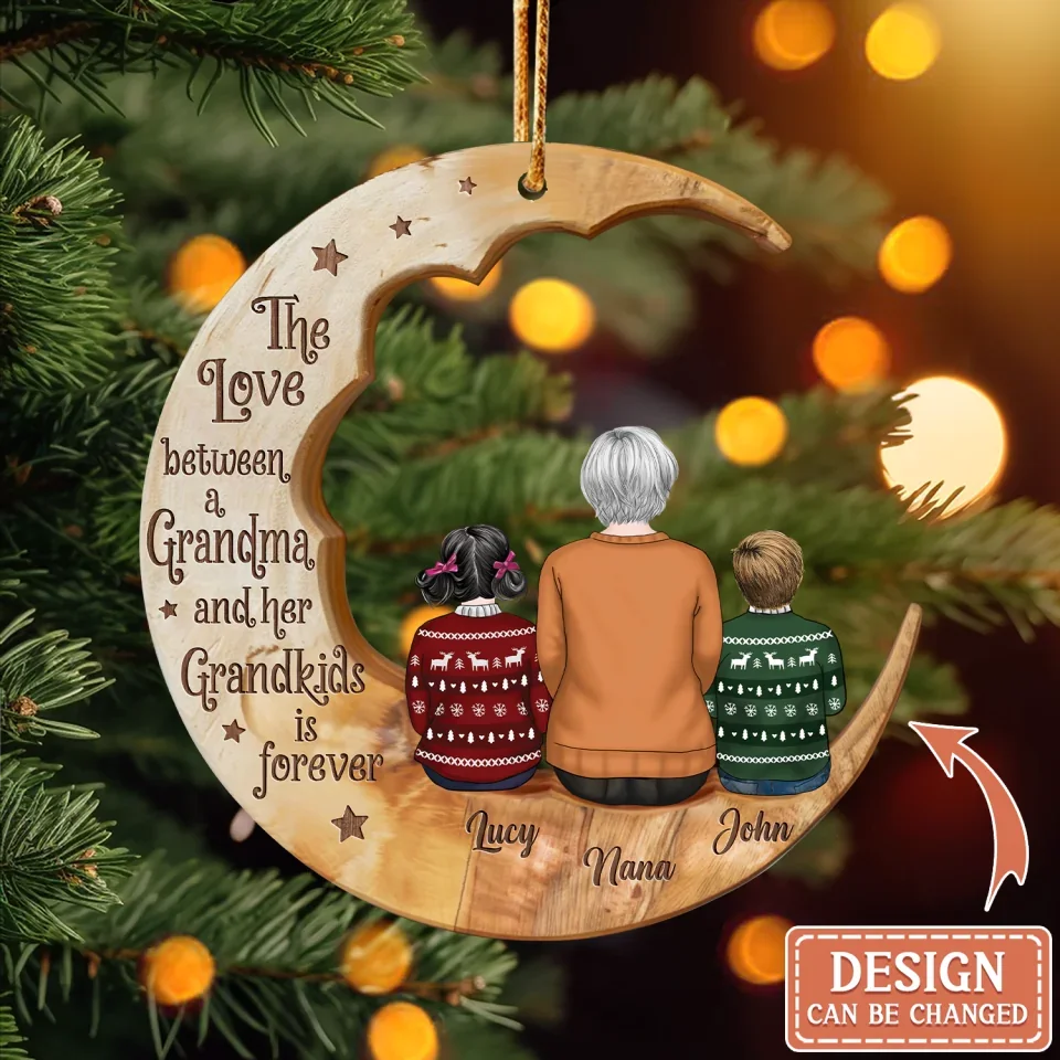 Personalized Grandma Wooden Ornament - Christmas Gift Idea For Grandma - Up to 3 Kids - I Love You To The Moon And Back