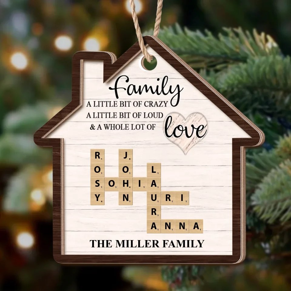 Personalized Family Crossword 2 Layered Wooden Ornament - Christmas Gift Idea For Family - Family A Whole Lot Of Love
