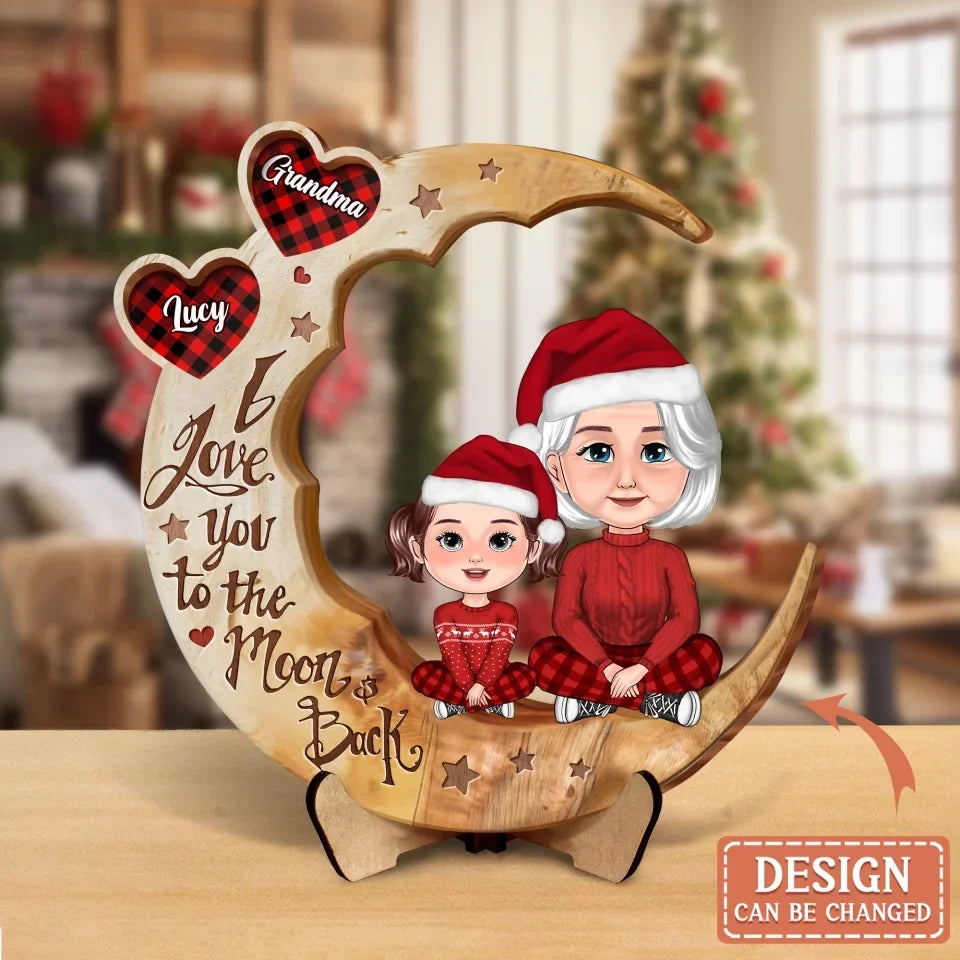 Personalized Grandma And Grandkid 2 Layered Wooden Art - Christmas Gift Idea For Grandma - I Love You To The Moon & Back
