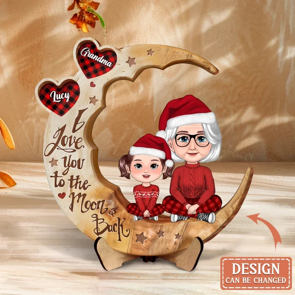 Personalized Grandma And Grandkid 2 Layered Wooden Art - Christmas Gift Idea For Grandma - I Love You To The Moon & Back