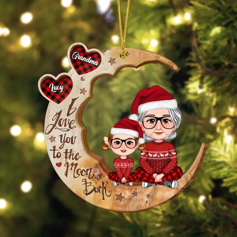 Personalized Grandma And Grandkid 2 Layered Wooden Ornament - Christmas Gift Idea For Grandma - I Love You To The Moon & Back