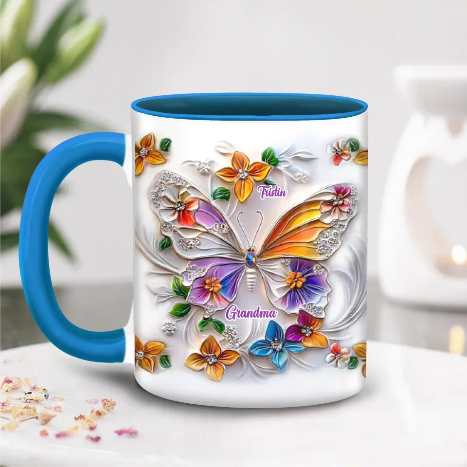 Personalized Grandma Butterfly Coffee Mug/Accent Mug - Up to 8 Kids - Gift Idea For Grandma