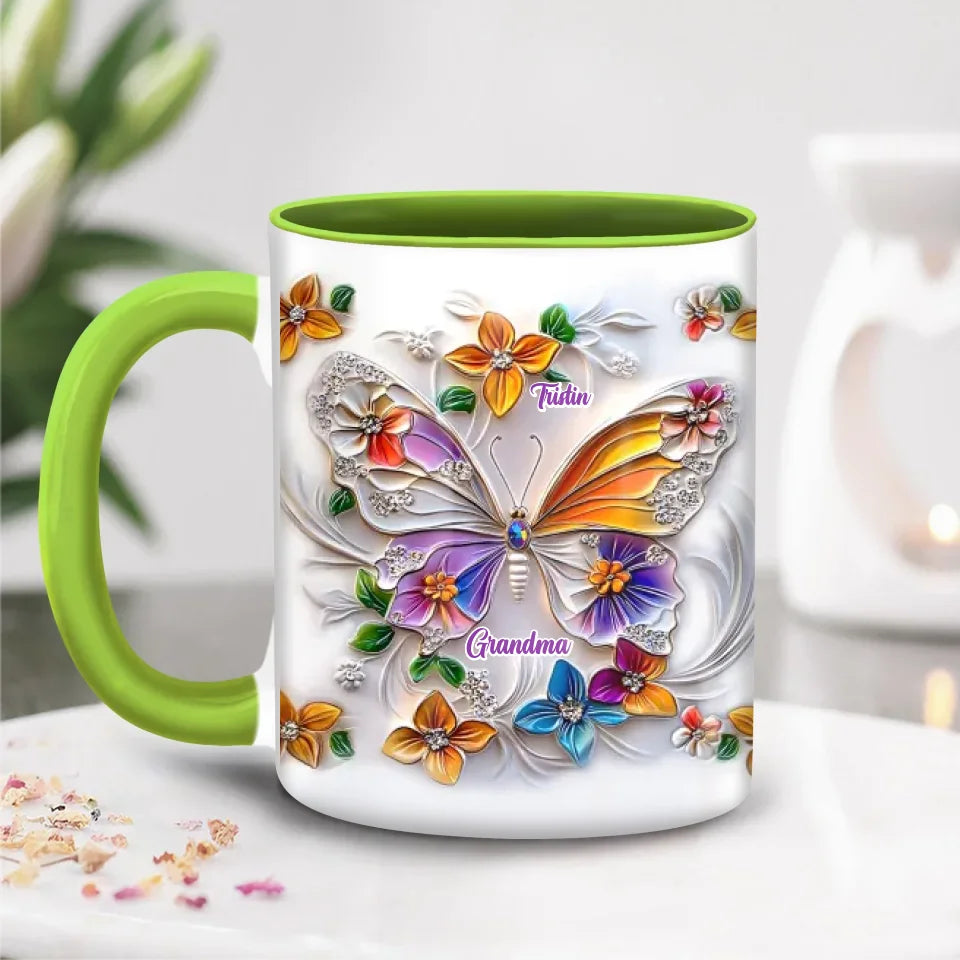 Personalized Grandma Butterfly Coffee Mug/Accent Mug - Up to 8 Kids - Gift Idea For Grandma