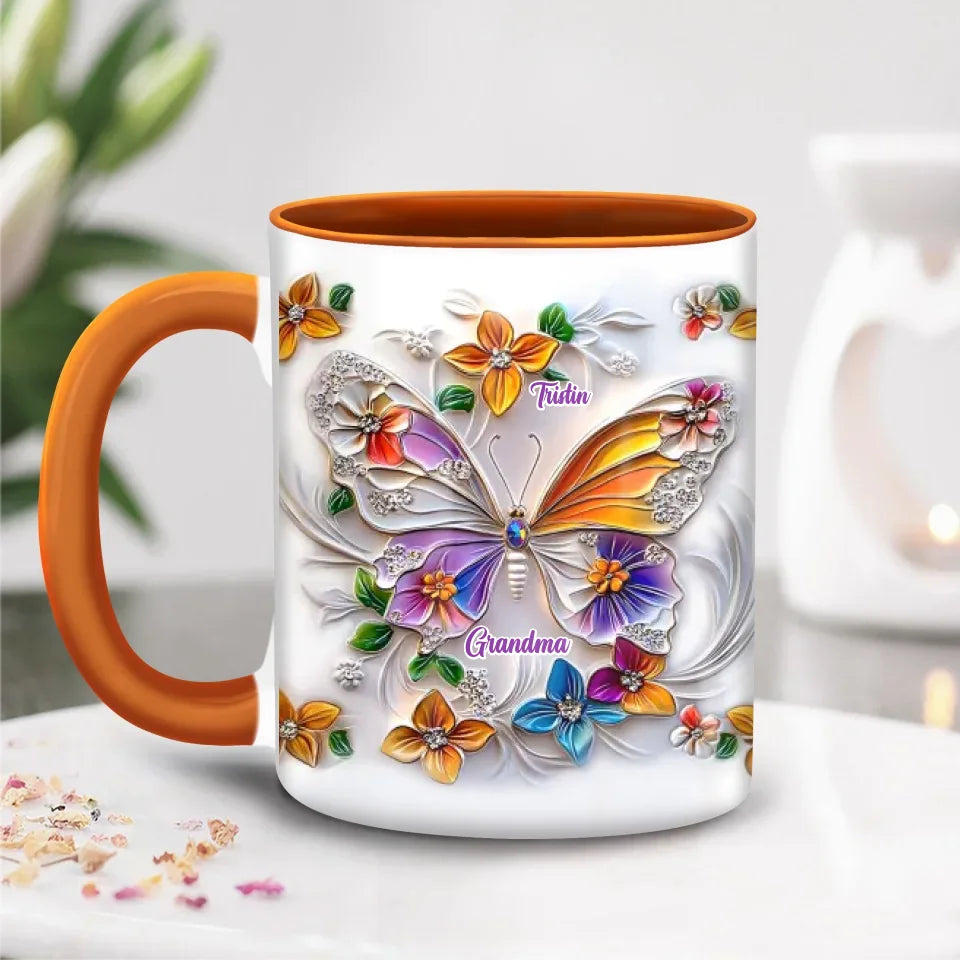 Personalized Grandma Butterfly Coffee Mug/Accent Mug - Up to 8 Kids - Gift Idea For Grandma