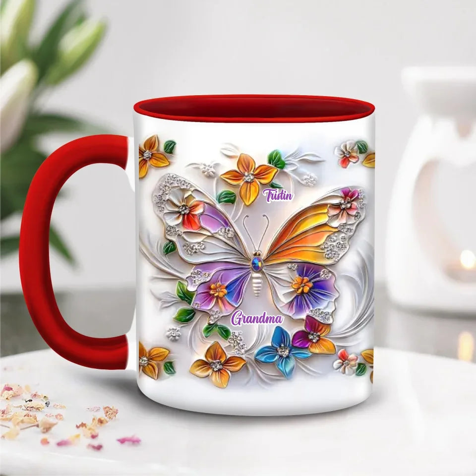Personalized Grandma Butterfly Coffee Mug/Accent Mug - Up to 8 Kids - Gift Idea For Grandma