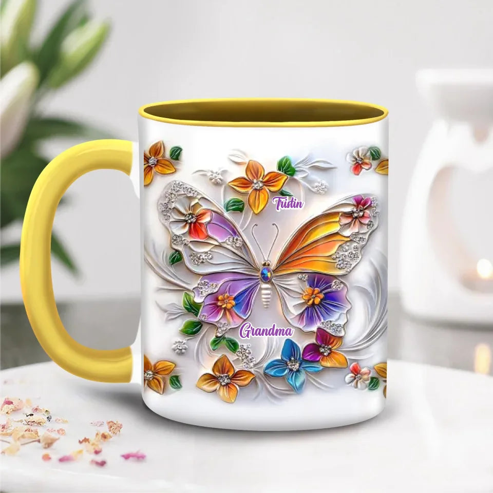 Personalized Grandma Butterfly Coffee Mug/Accent Mug - Up to 8 Kids - Gift Idea For Grandma