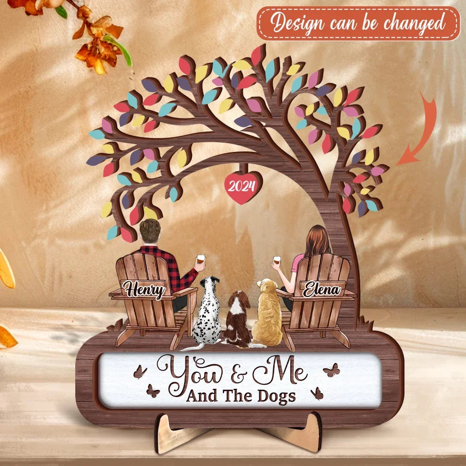 Personalized Couple With Pets Wooden Art - Up to 4 Dogs/Cats/Rabbits - Gift Idea For Couple/Pet Lover - You & Me & The Fur Babies