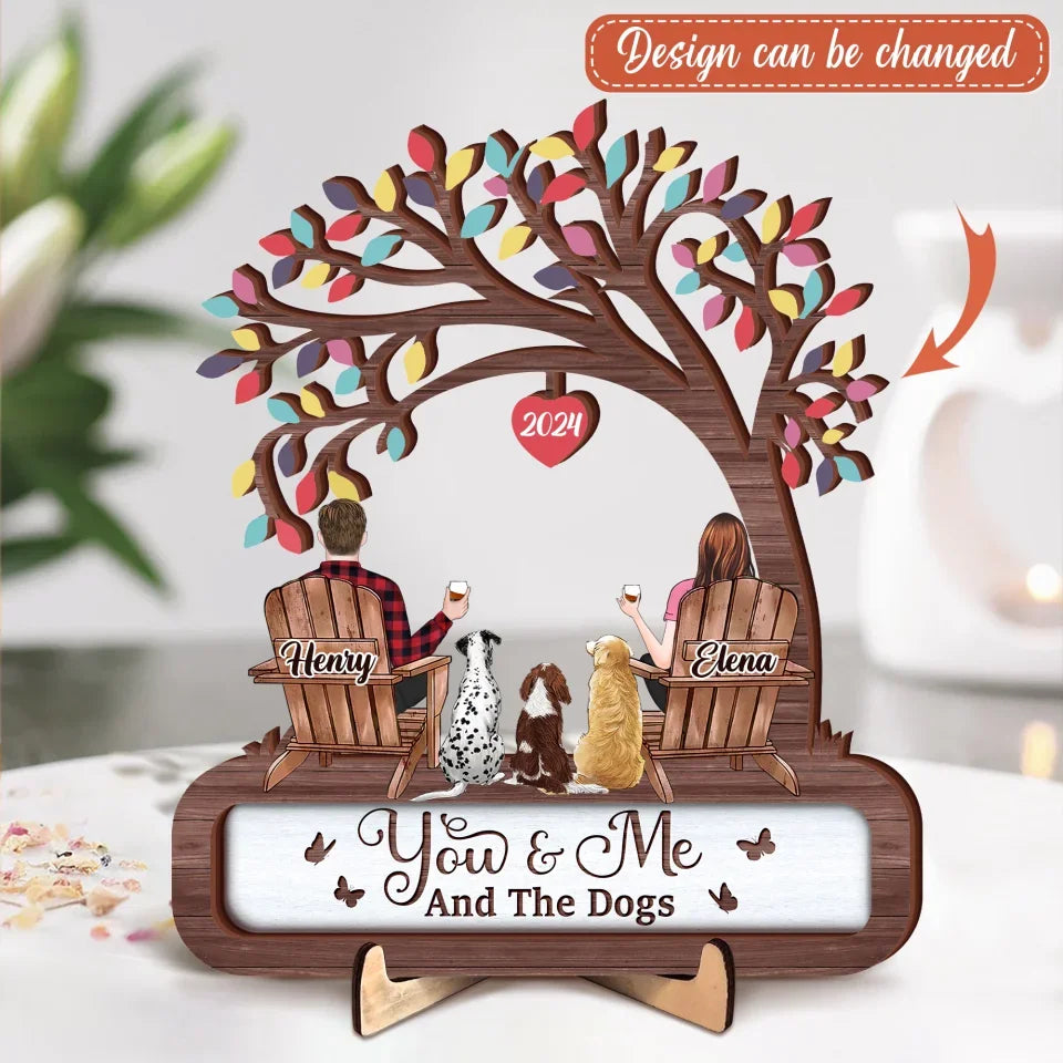 Personalized Couple With Pets Wooden Art - Up to 4 Dogs/Cats/Rabbits - Gift Idea For Couple/Pet Lover - You & Me & The Fur Babies